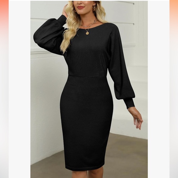 MIROL Women's Casual Long Puff Sleeve Bodycon Midi Dress - Picture 2 of 8